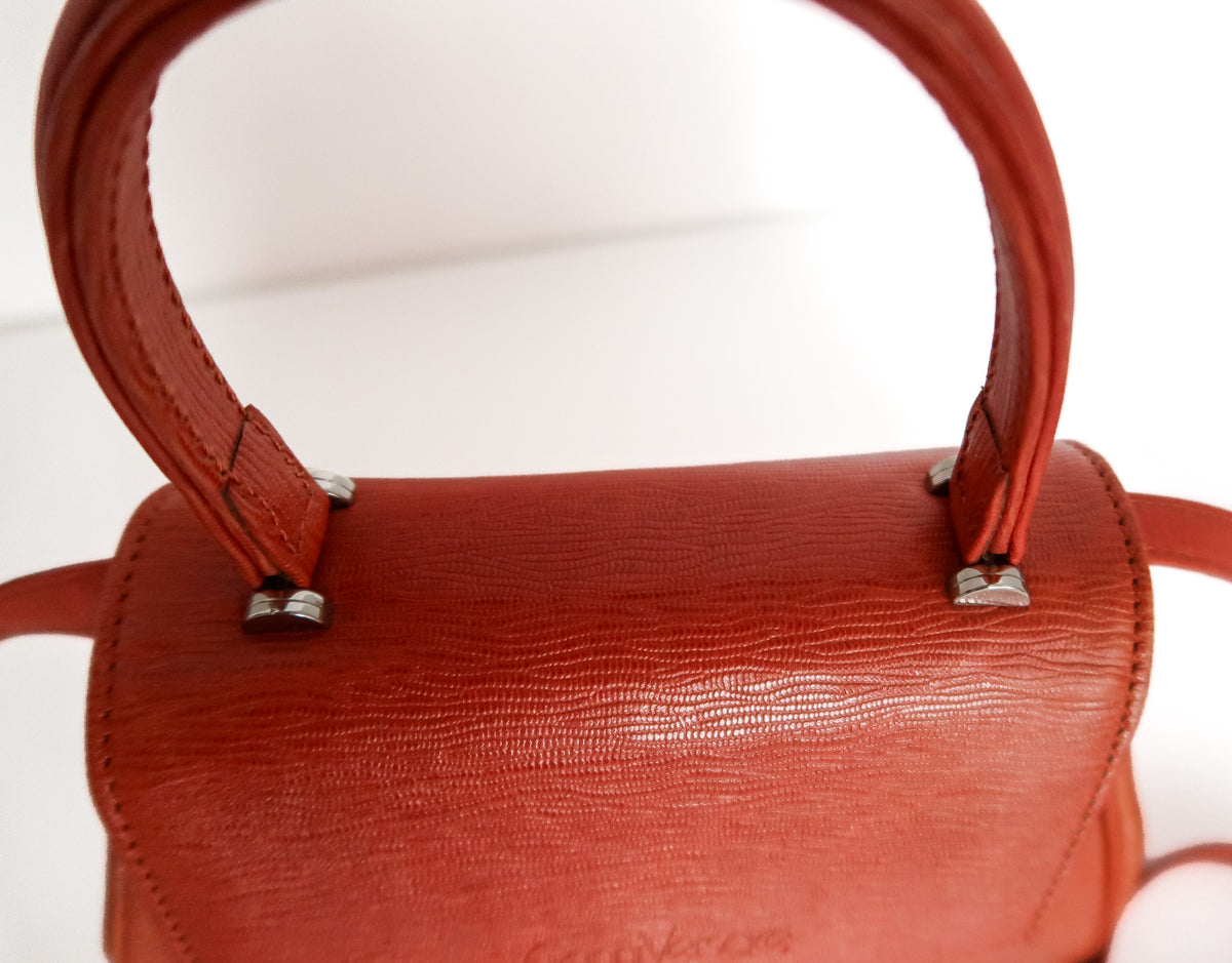 Vintage Gianni Versace 1990s Cognac Tan Top-Handle Leather Satchel Crossbody Bag - additional view 7