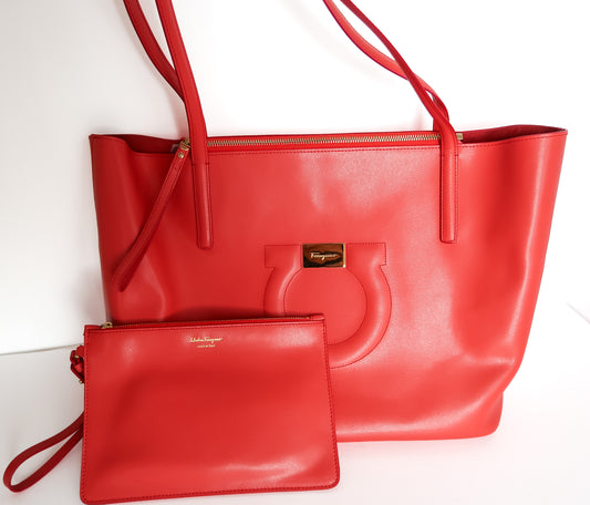Salvatore Ferragamo Bright Red City Tote With Pouch - additional view 2