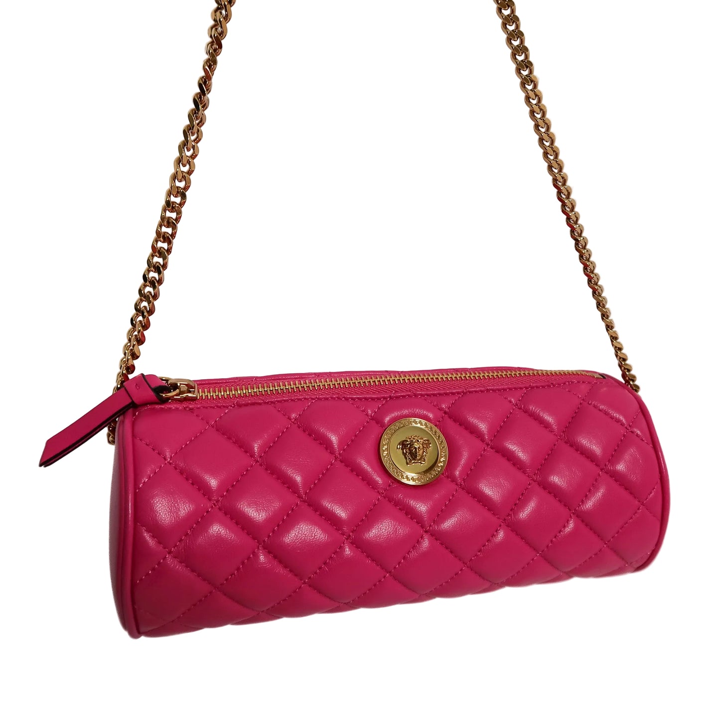 Versace Medusa Pink Quilted Cylinder Barrel Bag
