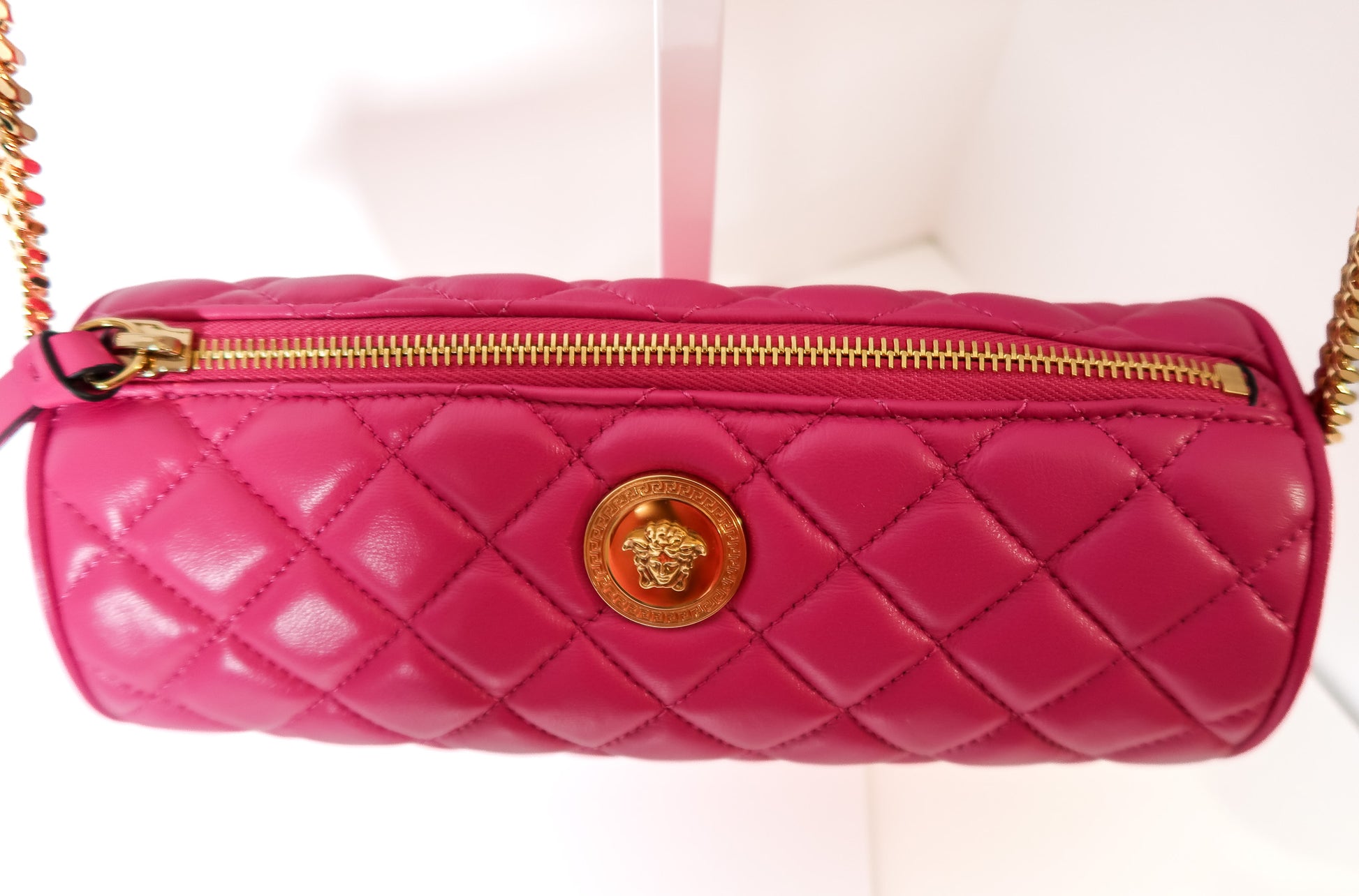 Versace Medusa Pink Quilted Cylinder Barrel Bag - additional view 6