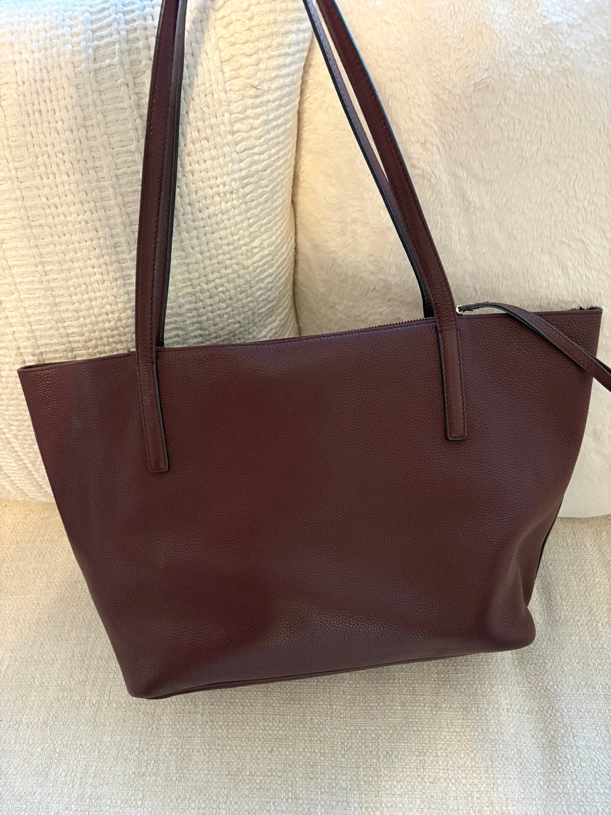 Salvatore Ferragamo Burgundy Wine Red Leather Tote with Gold