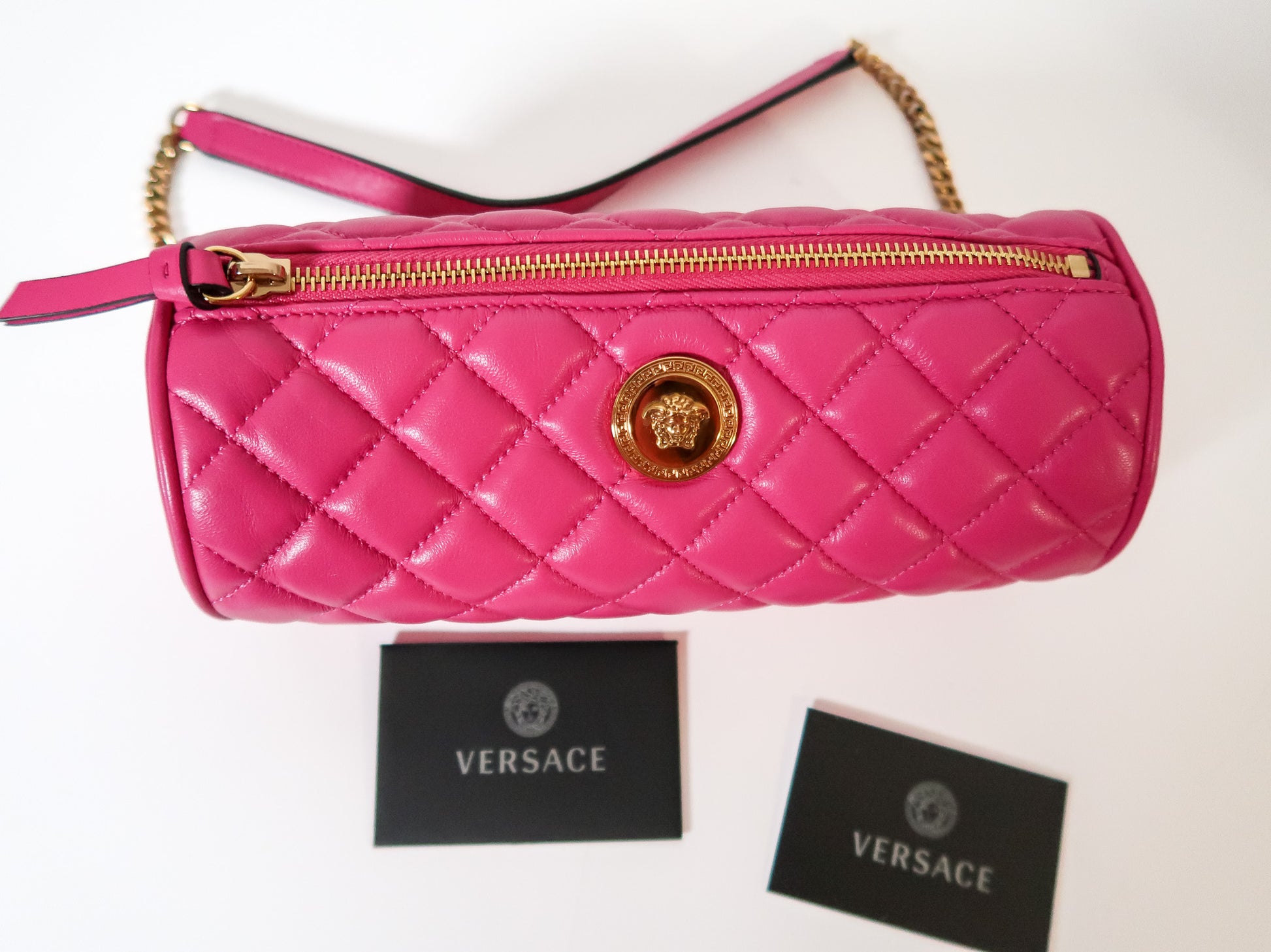 Versace Medusa Pink Quilted Cylinder Barrel Bag - additional view 2
