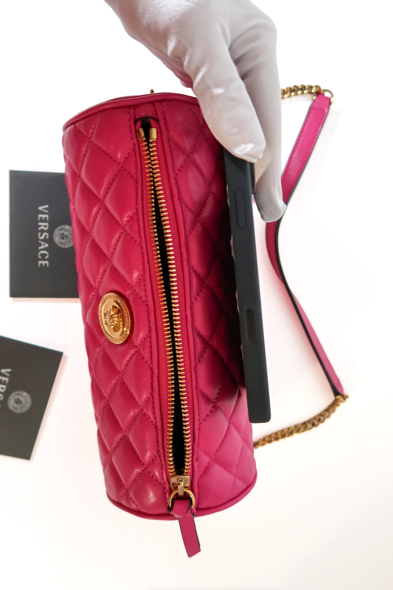 Versace Medusa Pink Quilted Cylinder Barrel Bag - additional view 13