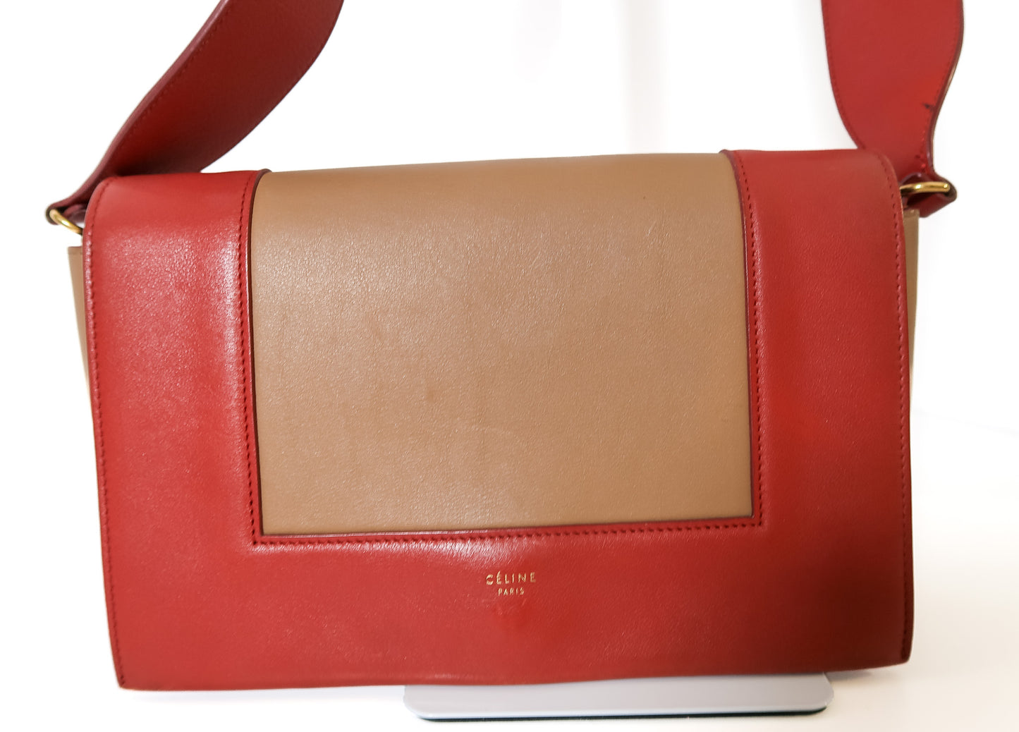 Celine Medium Frame Colorblock Leather Shoulder Bag – Orange Terracotta Red & Beige - additional view 10