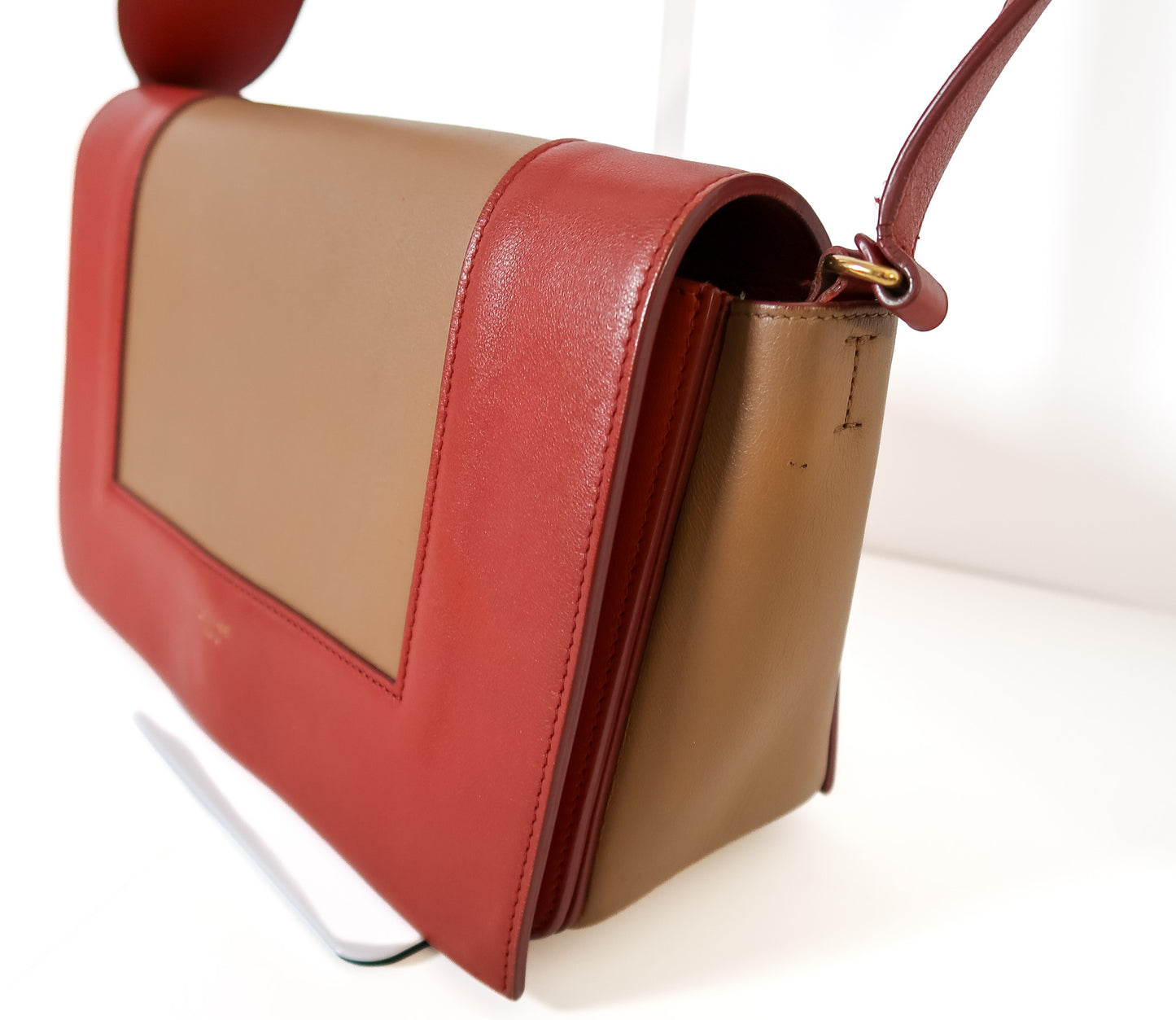 Celine Medium Frame Colorblock Leather Shoulder Bag – Orange Terracotta Red & Beige - additional view 8