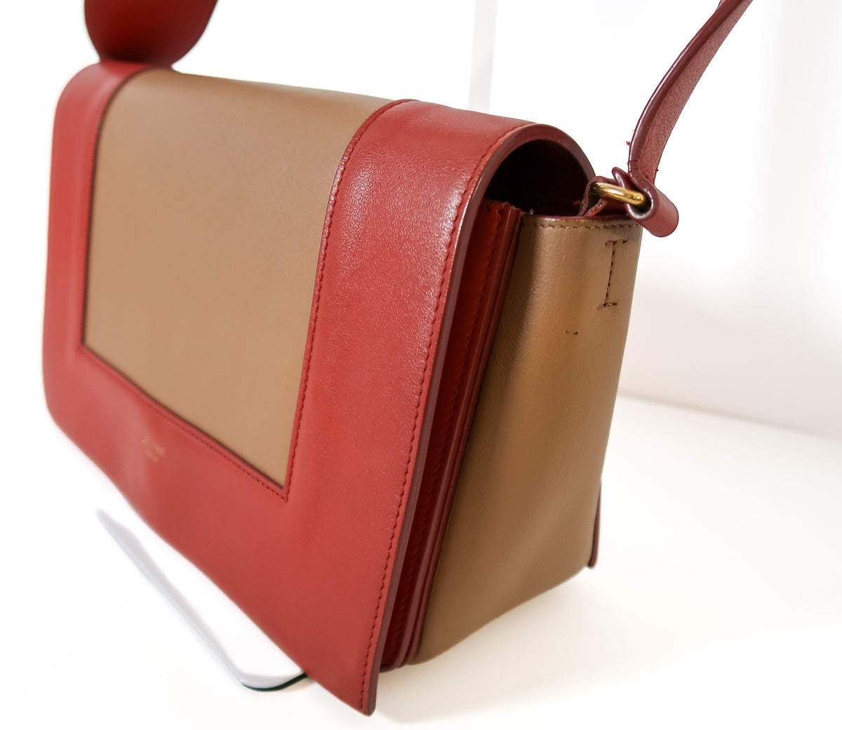 Celine Medium Frame Colorblock Leather Shoulder Bag – Orange Terracotta Red & Beige - additional view 8