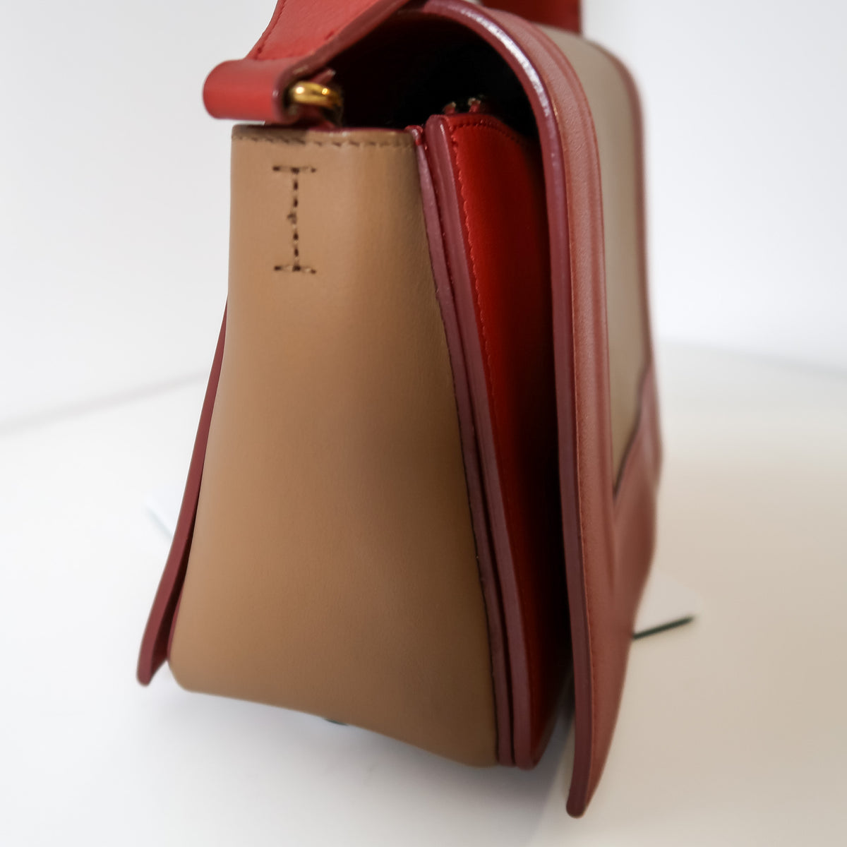 Celine Medium Frame Colorblock Leather Shoulder Bag – Orange Terracotta Red & Beige - additional view 7