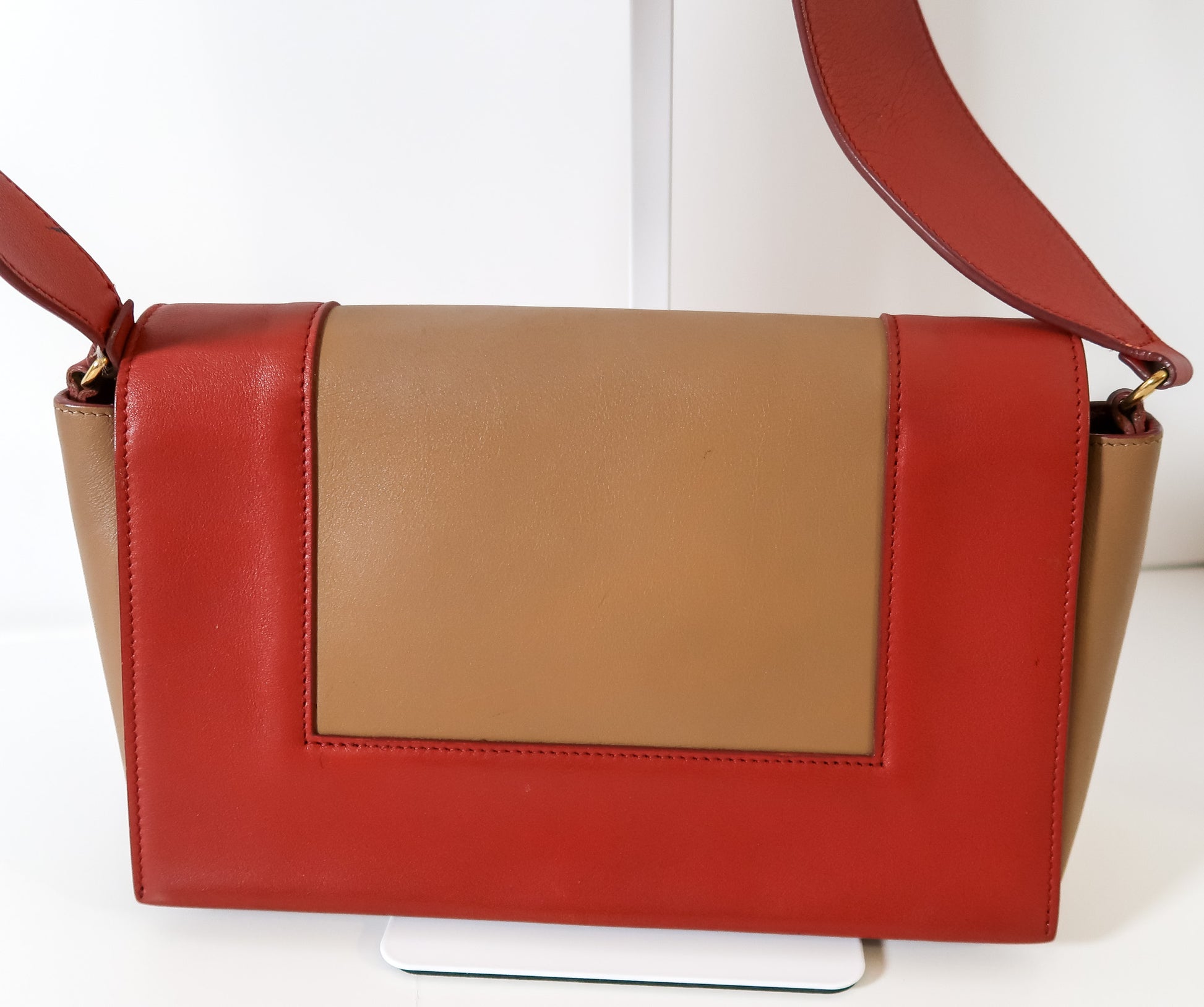 Celine Medium Frame Colorblock Leather Shoulder Bag – Orange Terracotta Red & Beige - additional view 11