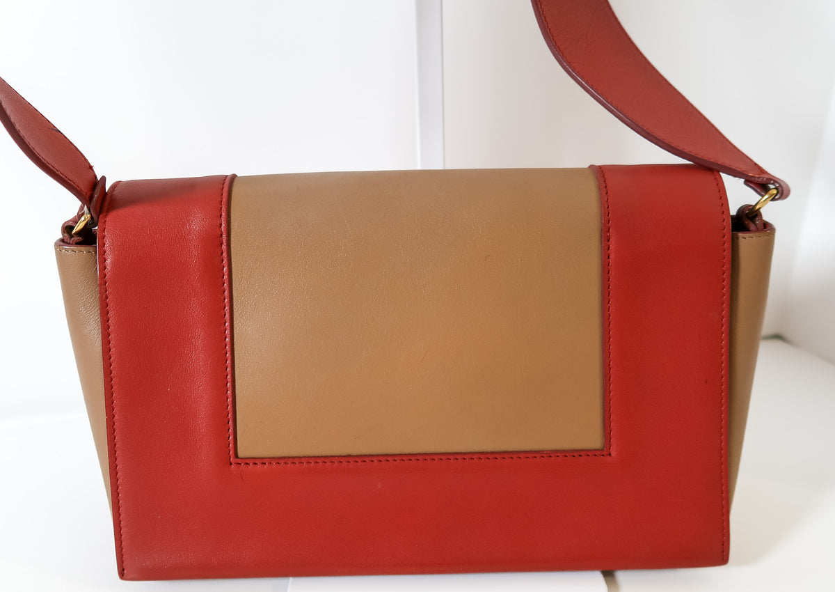Celine Medium Frame Colorblock Leather Shoulder Bag – Orange Terracotta Red & Beige - additional view 5