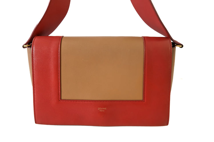 Celine Medium Frame Colorblock Leather Shoulder Bag – Orange Terracotta Red & Beige - additional view 2