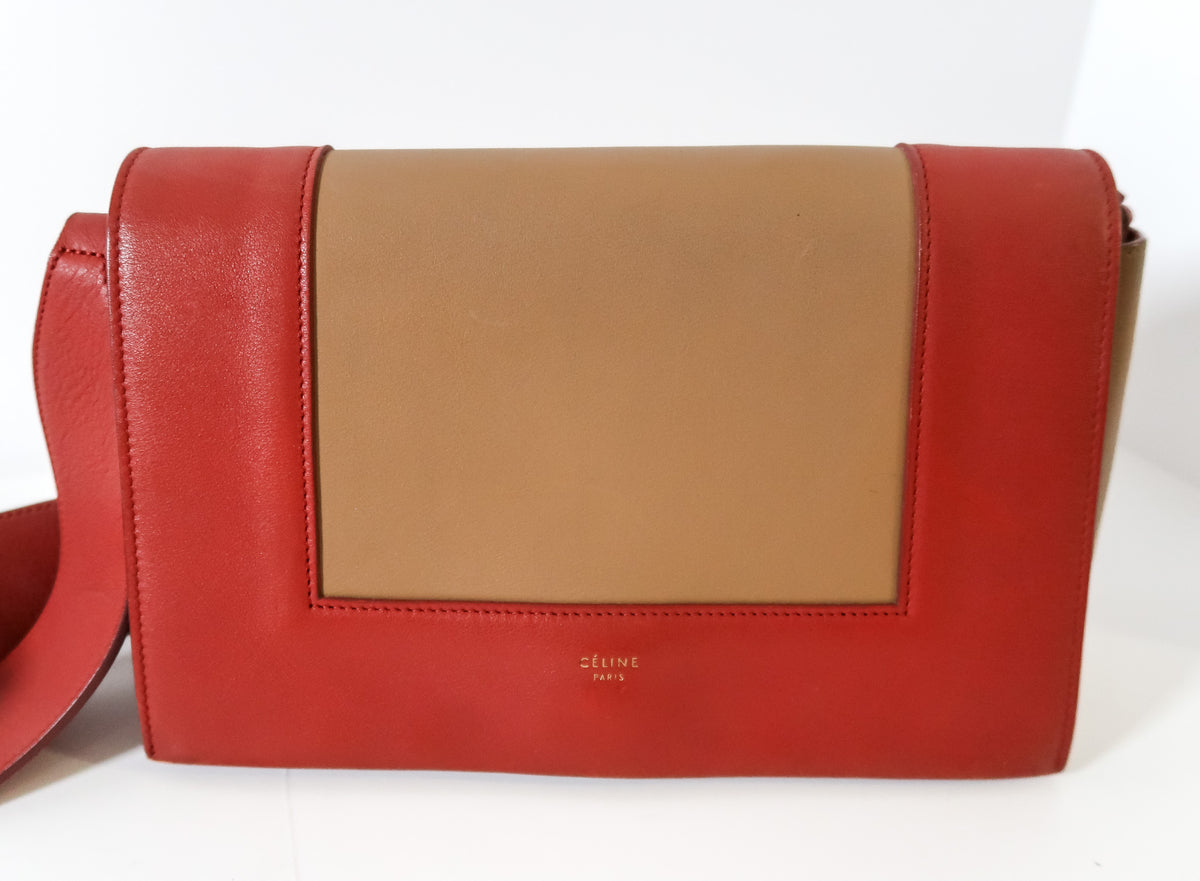 Celine Medium Frame Colorblock Leather Shoulder Bag – Orange Terracotta Red & Beige - additional view 4