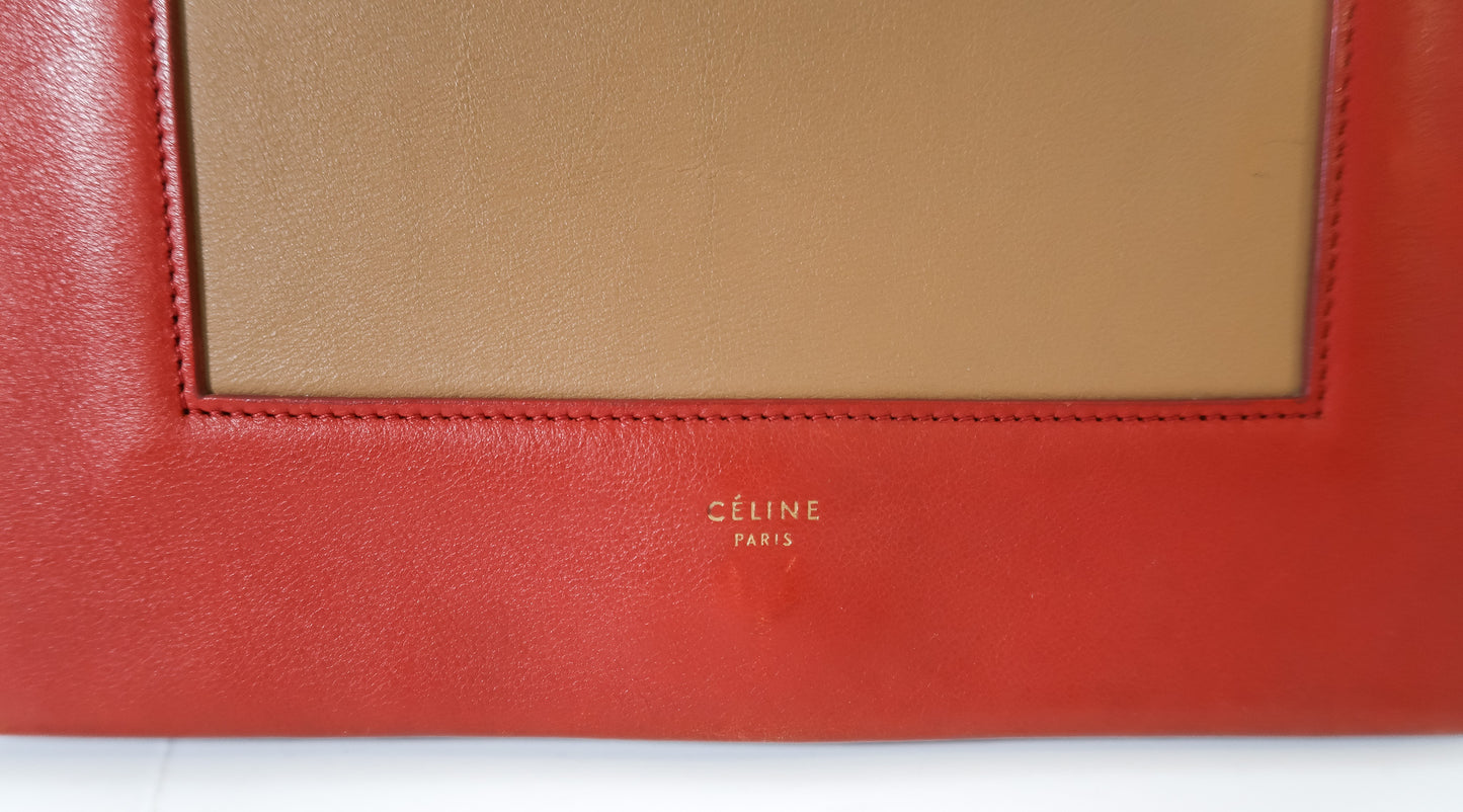 Celine Medium Frame Colorblock Leather Shoulder Bag – Orange Terracotta Red & Beige - additional view 16