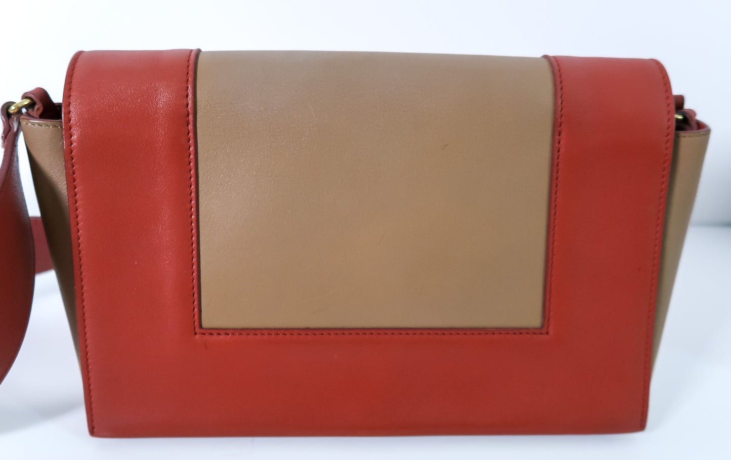Celine Medium Frame Colorblock Leather Shoulder Bag – Orange Terracotta Red & Beige - additional view 18