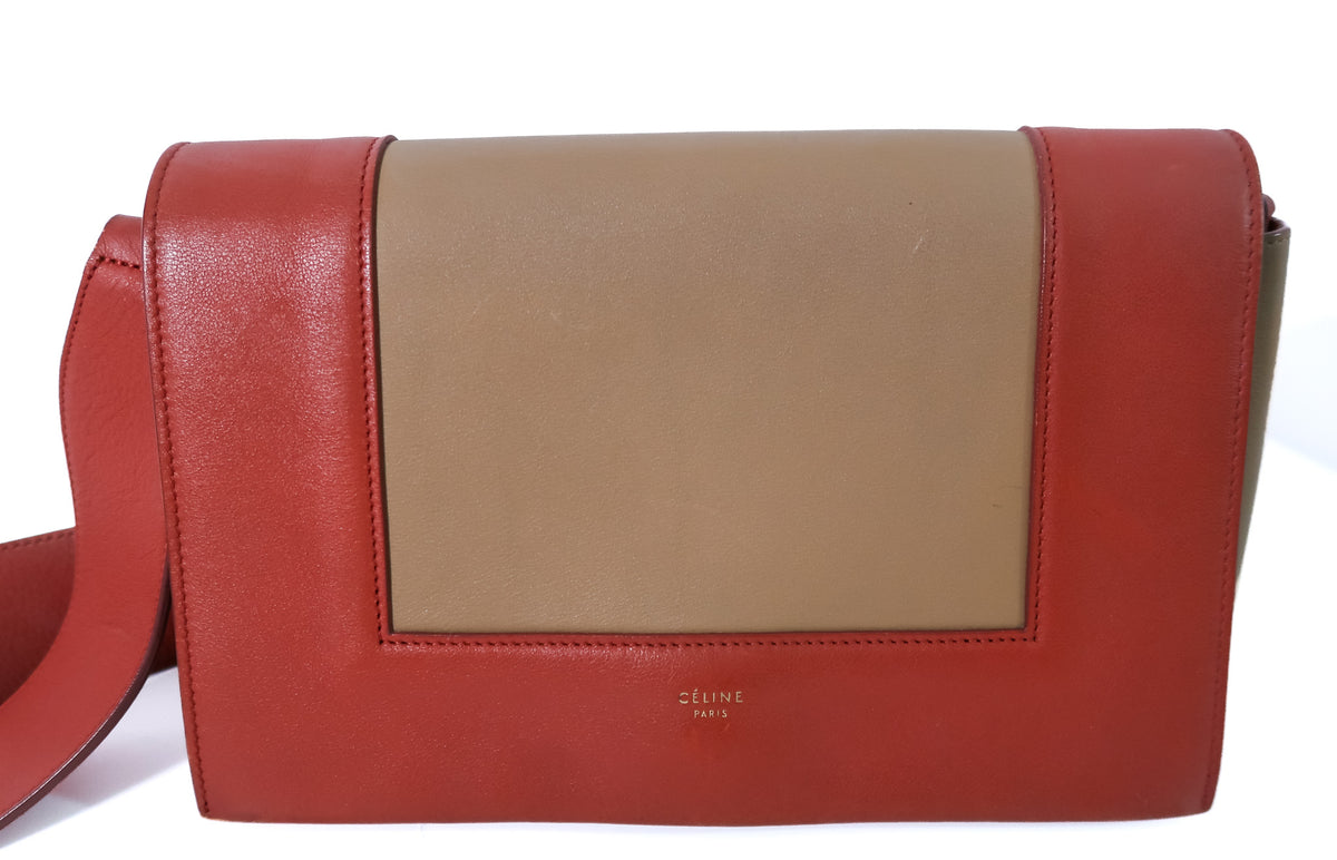 Celine Medium Frame Colorblock Leather Shoulder Bag – Orange Terracotta Red & Beige - additional view 17