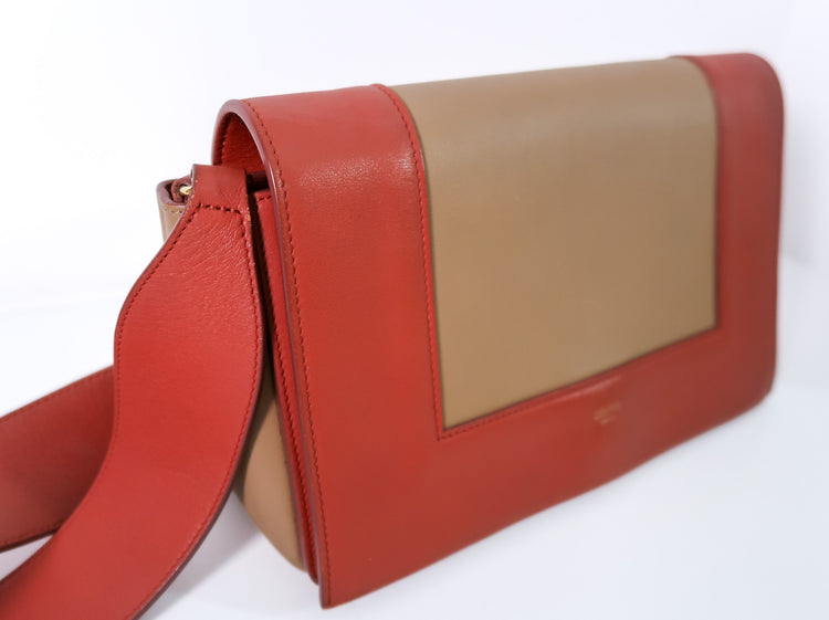 Celine Medium Frame Colorblock Leather Shoulder Bag – Orange Terracotta Red & Beige - additional view 3