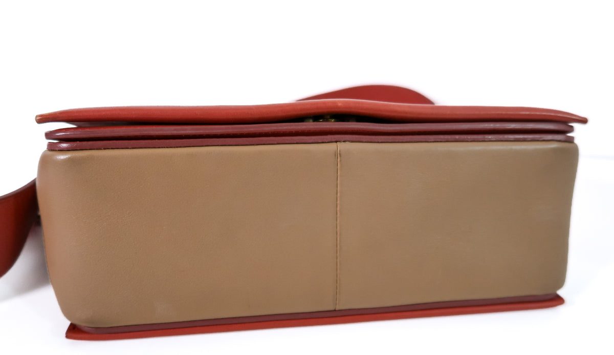 Celine Medium Frame Colorblock Leather Shoulder Bag – Orange Terracotta Red & Beige - additional view 13