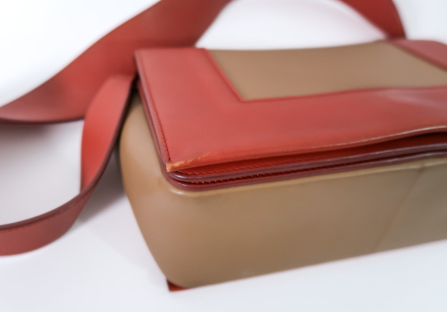 Celine Medium Frame Colorblock Leather Shoulder Bag – Orange Terracotta Red & Beige - additional view 14