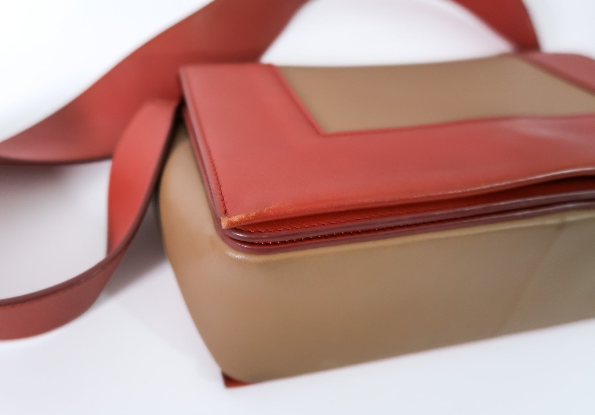 Celine Medium Frame Colorblock Leather Shoulder Bag – Orange Terracotta Red & Beige - additional view 14