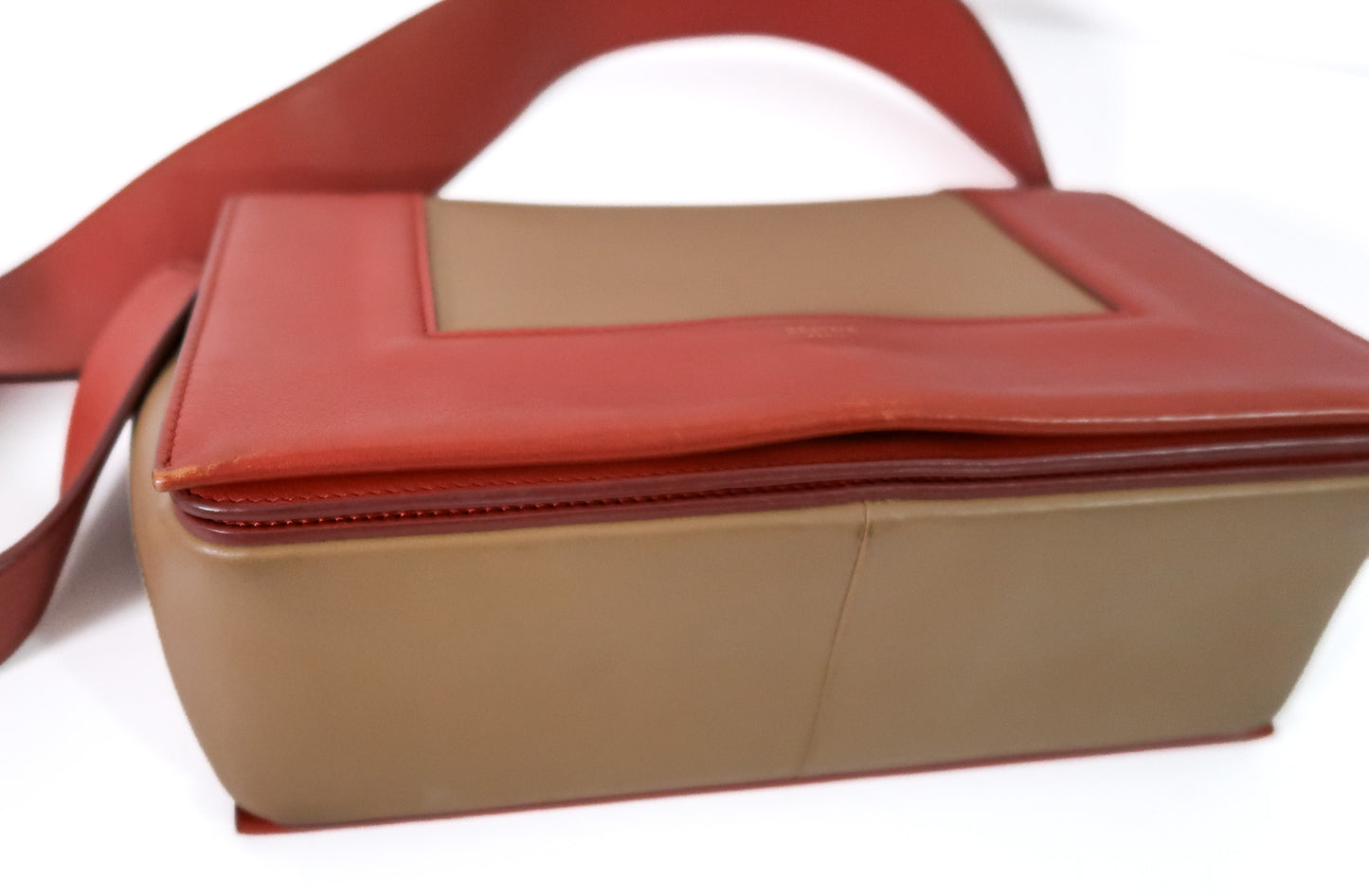 Celine Medium Frame Colorblock Leather Shoulder Bag – Orange Terracotta Red & Beige - additional view 15