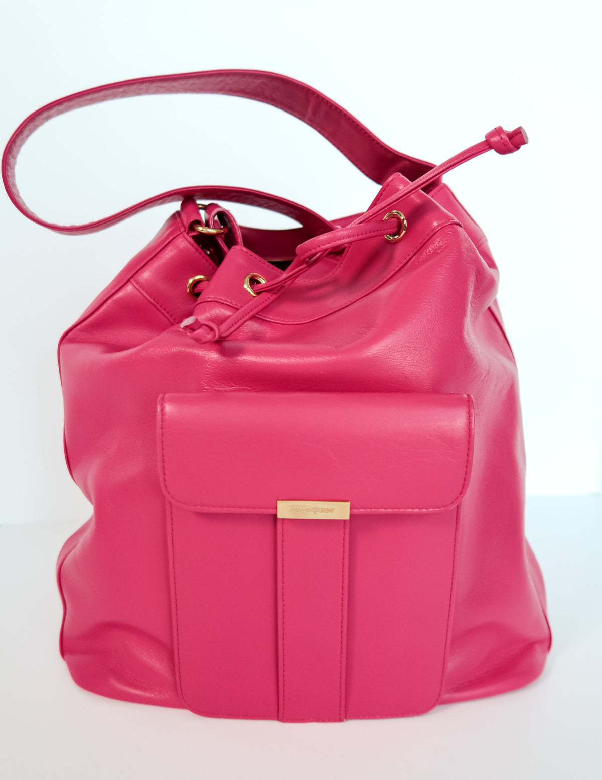 Vintage Yves Saint Laurent Leather Drawstring Shoulder Bag - additional view 3
