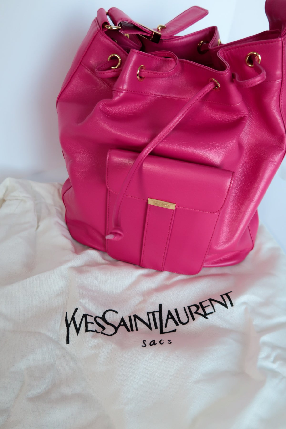 Vintage Yves Saint Laurent Leather Drawstring Shoulder Bag - additional view 2