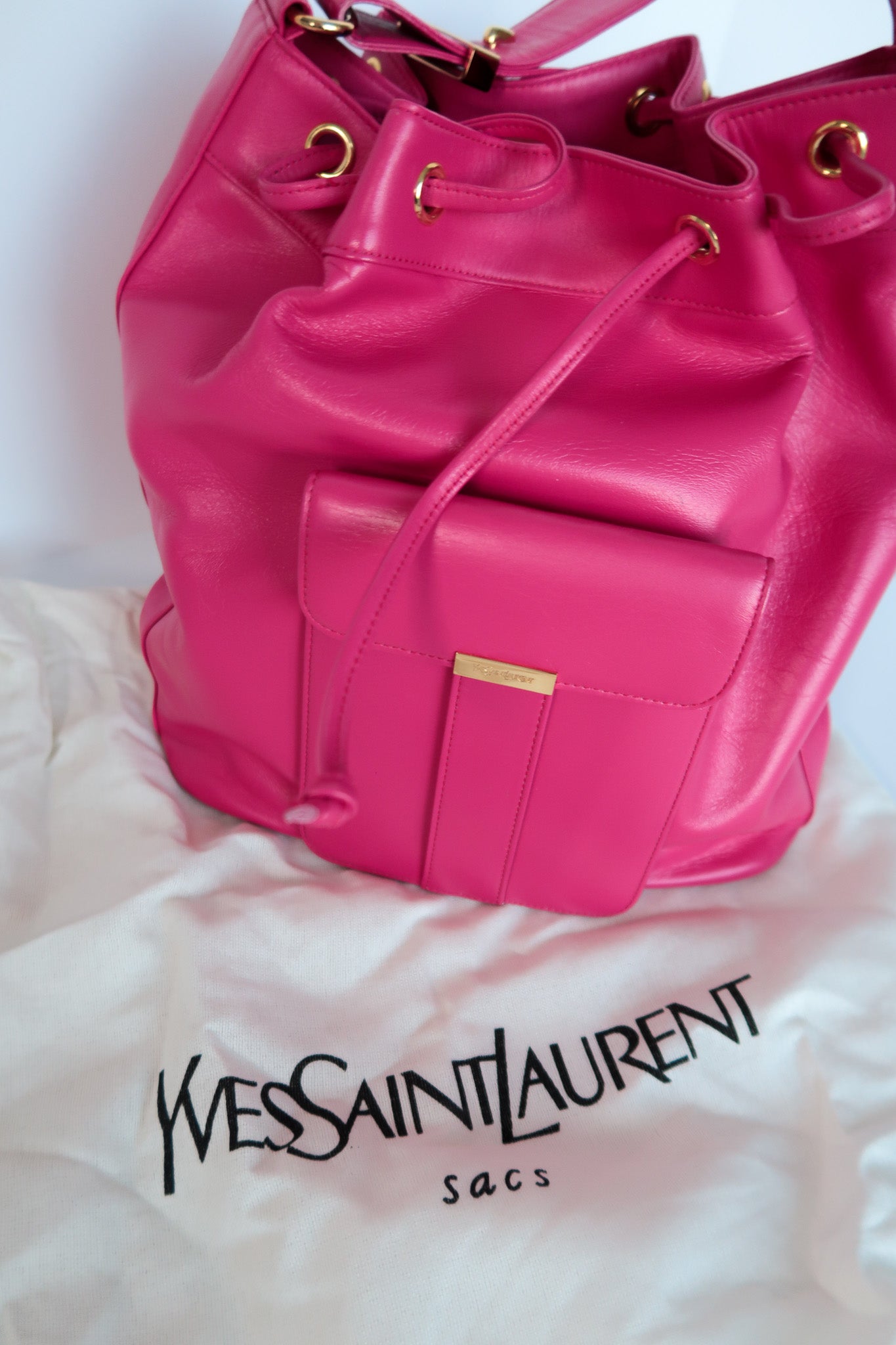Vintage Yves Saint Laurent Leather Drawstring Shoulder Bag - additional view 8