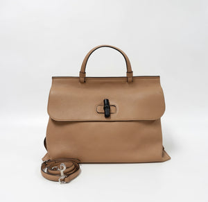 Gucci Large Beige Bamboo Top Handle Leather Bag