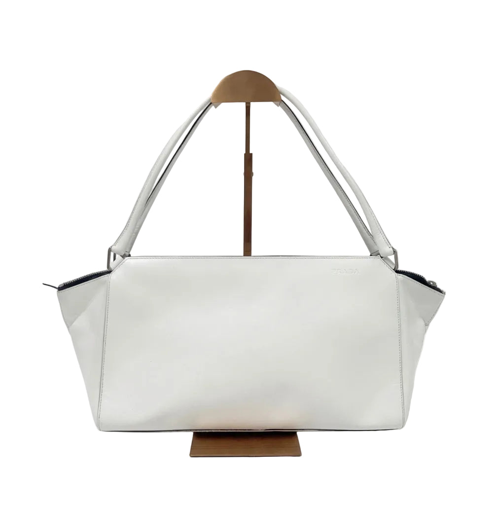 Prada White Leather Shoulder Tote