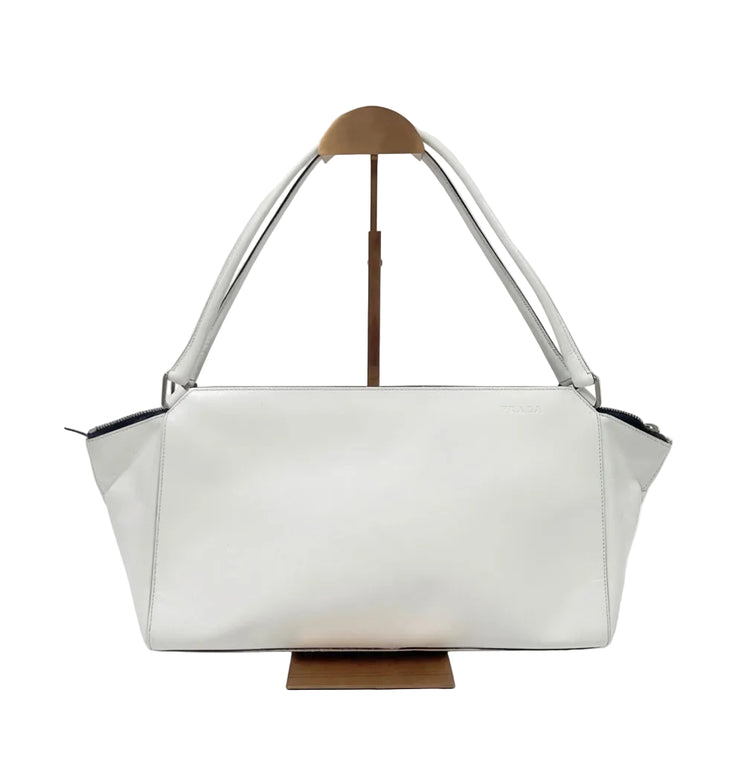Prada White Leather Shoulder Tote