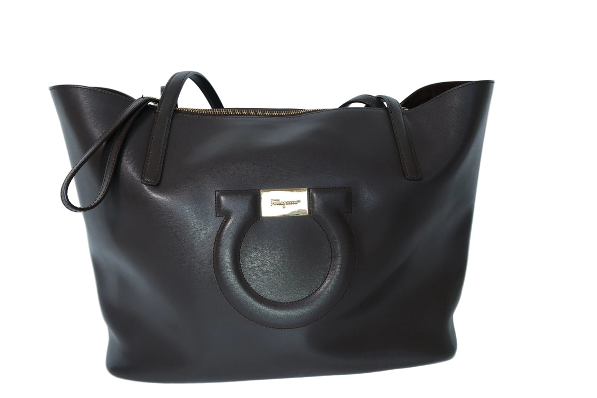 Salvatore Ferragamo City Tote Brown Espresso Leather Excellent