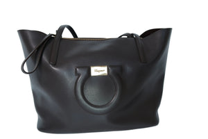 Salvatore Ferragamo City Tote Brown Espresso Leather Excellent