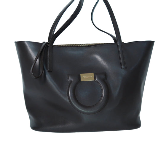 Salvatore Ferragamo City Tote Brown Espresso Leather Excellent