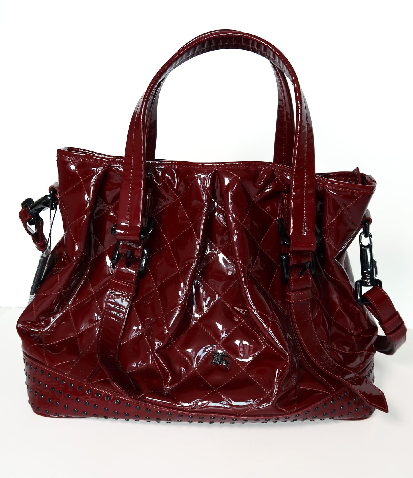 Burberry Large Lowry Studded Quilted Patent Leather Tote – Burgundy - additional view 3
