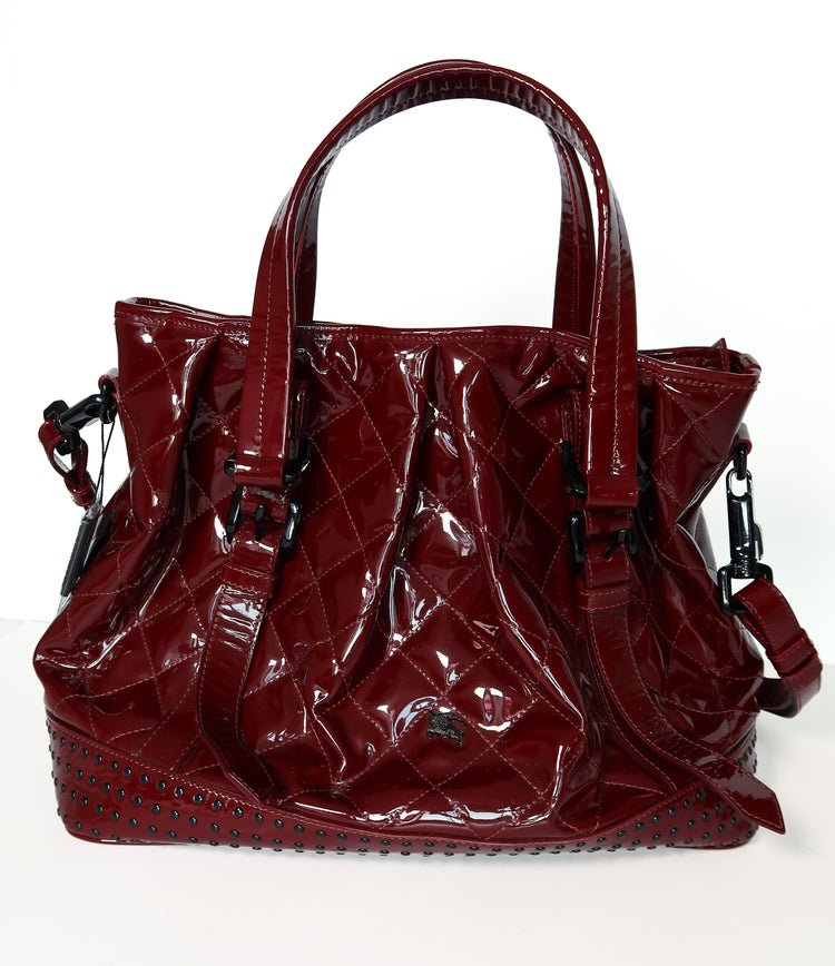 Burberry Large Lowry Studded Quilted Patent Leather Tote – Burgundy - additional view 3