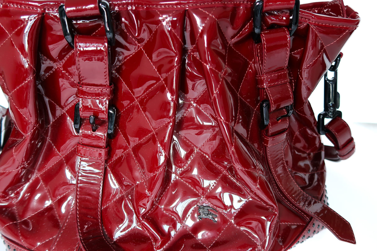 Burberry Large Lowry Studded Quilted Patent Leather Tote – Burgundy - additional view 6