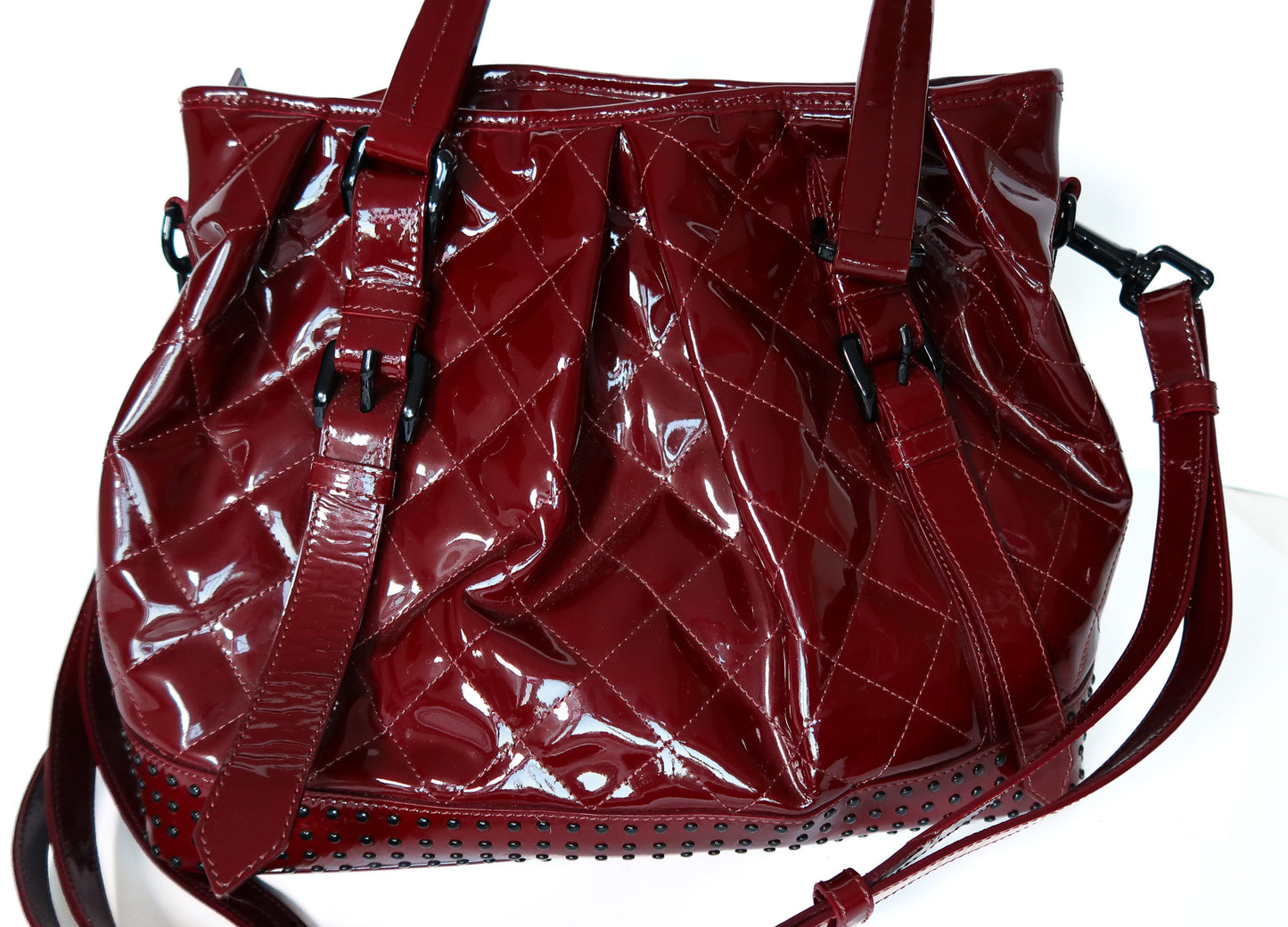 Burberry Large Lowry Studded Quilted Patent Leather Tote – Burgundy - additional view 4