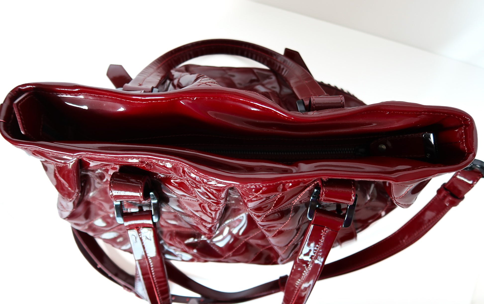 Burberry Large Lowry Studded Quilted Patent Leather Tote – Burgundy - additional view 5
