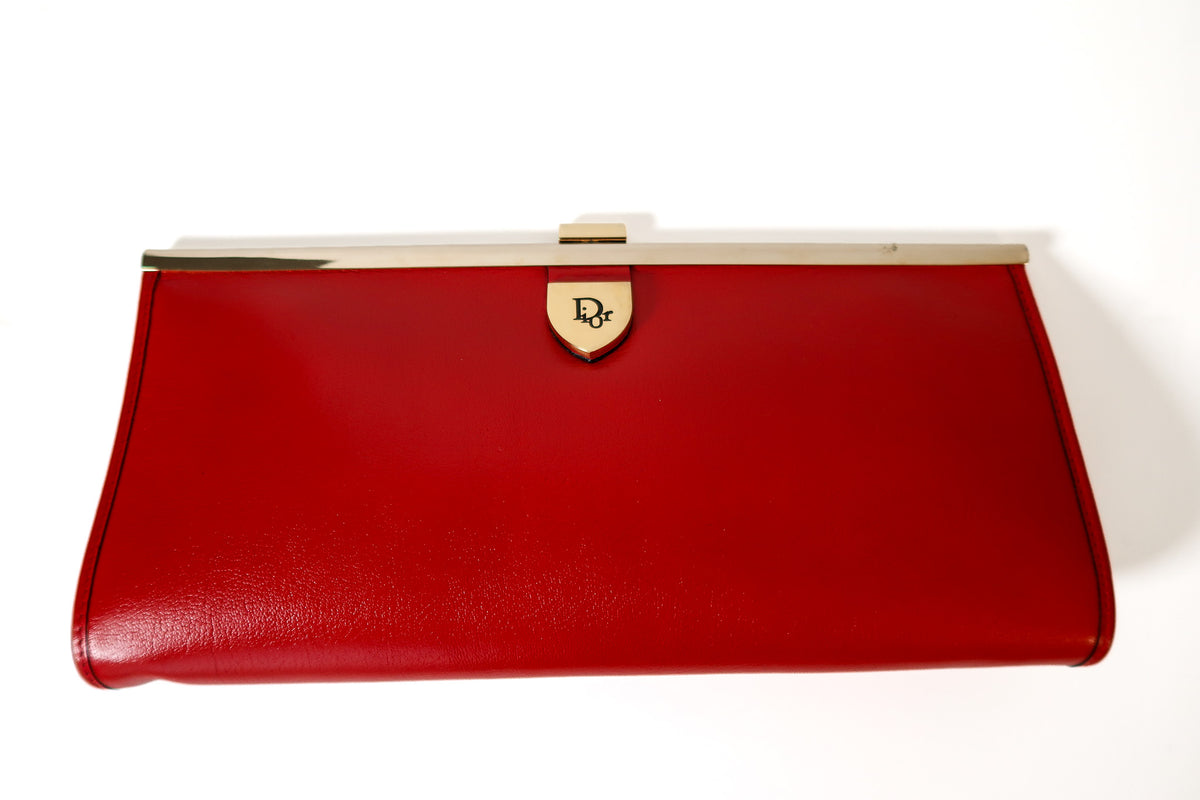 Vintage Christian Dior Red Leather Frame Clutch Evening Bag - additional view 2