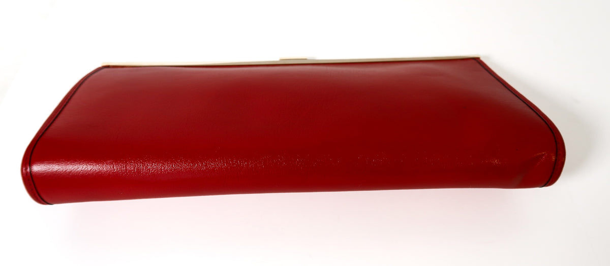 Vintage Christian Dior Red Leather Frame Clutch Evening Bag - additional view 14
