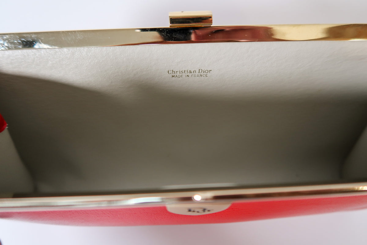 Vintage Christian Dior Red Leather Frame Clutch Evening Bag - additional view 7