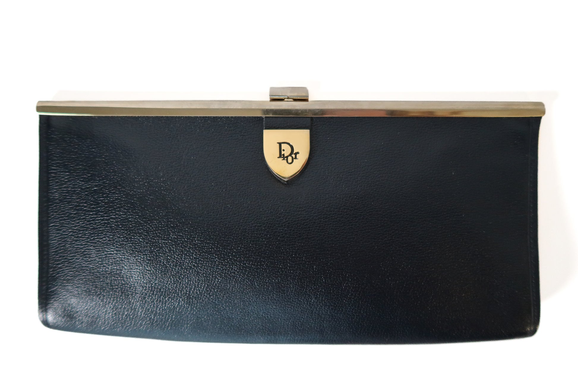 Vintage Christian Dior Timeless Black Leather Clutch with Gold Frame Clasp 1970s - additional view 4