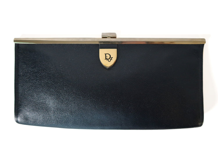Vintage Christian Dior Timeless Black Leather Clutch with Gold Frame Clasp 1970s - additional view 4