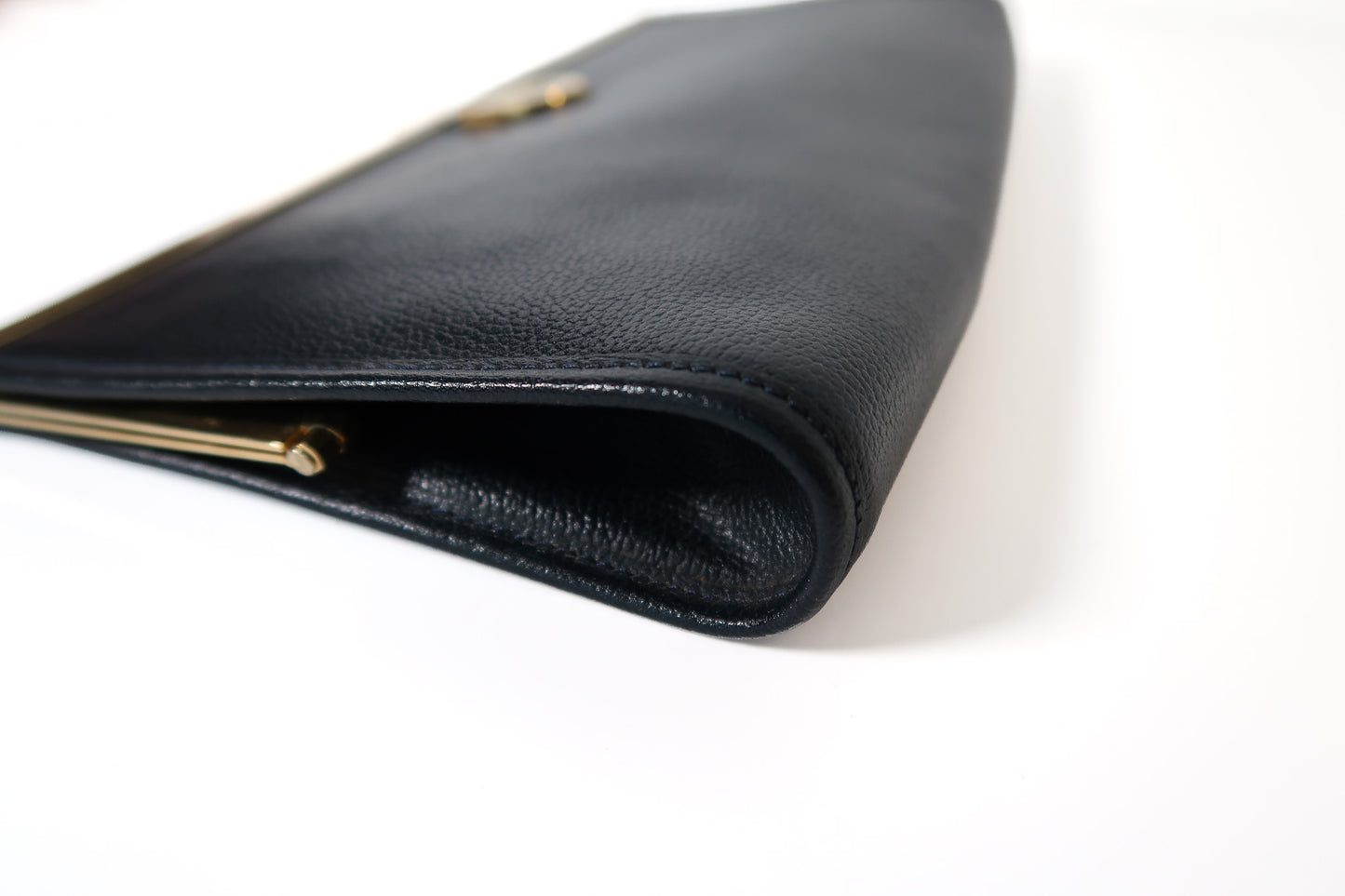 Vintage Christian Dior Timeless Black Leather Clutch with Gold Frame Clasp 1970s - additional view 5