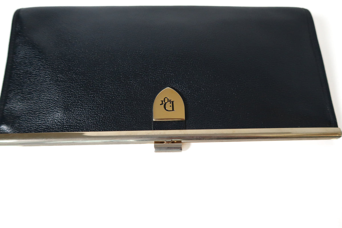 Vintage Christian Dior Timeless Black Leather Clutch with Gold Frame Clasp 1970s - additional view 3