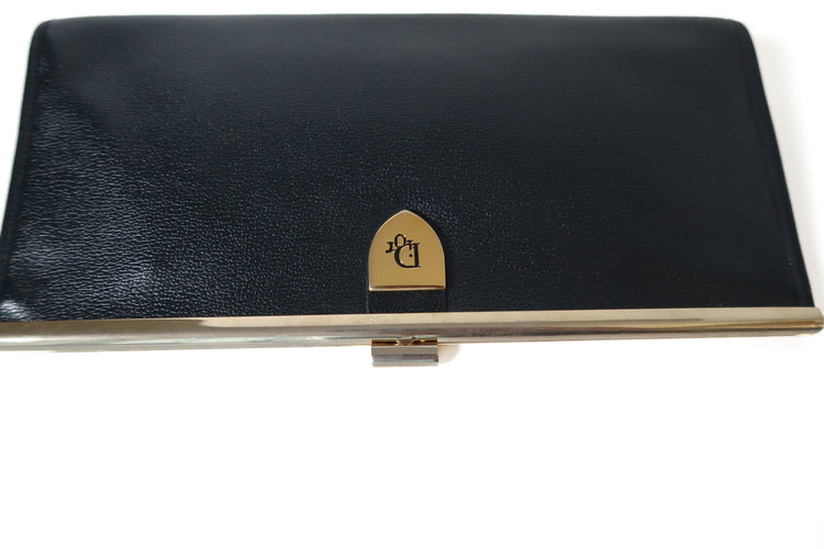 Vintage Christian Dior Timeless Black Leather Clutch with Gold Frame Clasp 1970s - additional view 3