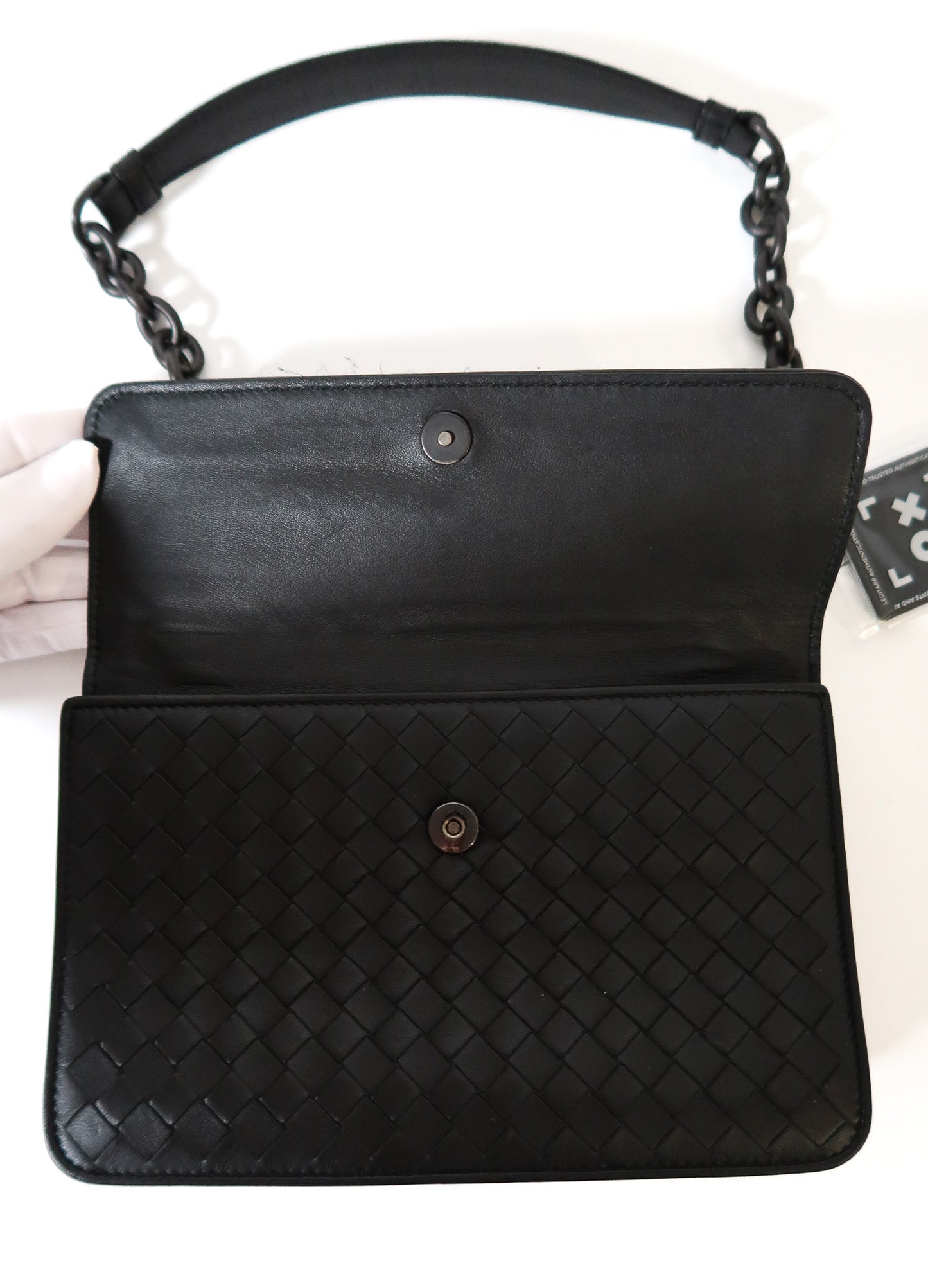 Bottega Veneta Intrecciato Leather Flap Chain Crossbody Bag – Black - additional view 3
