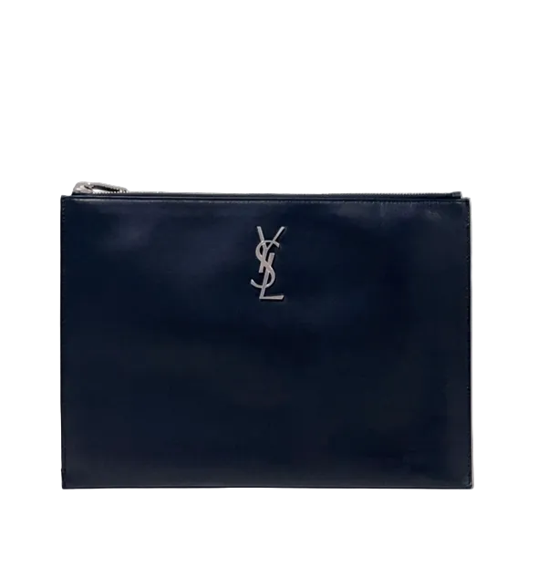 Saint Laurent YSL Cassandre Monogram Silver Pouch Clutch