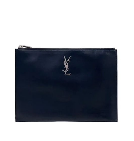 Saint Laurent YSL Cassandre Monogram Silver Pouch Clutch