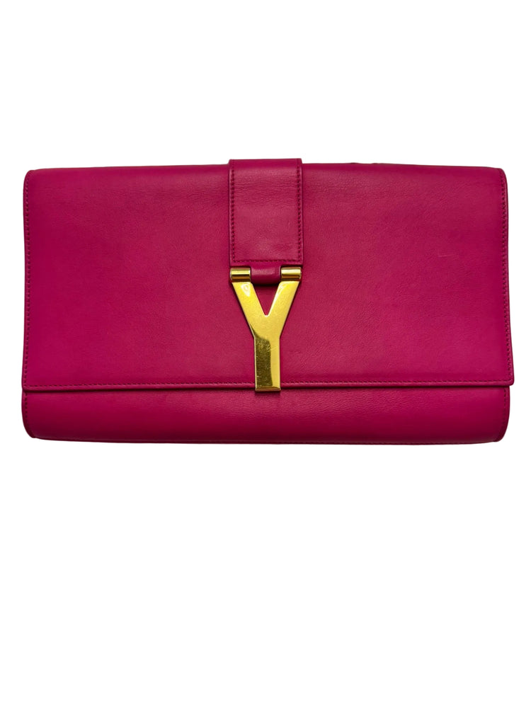 Saint Laurent Classic Y Ligne clutch in fuchsia pink leather