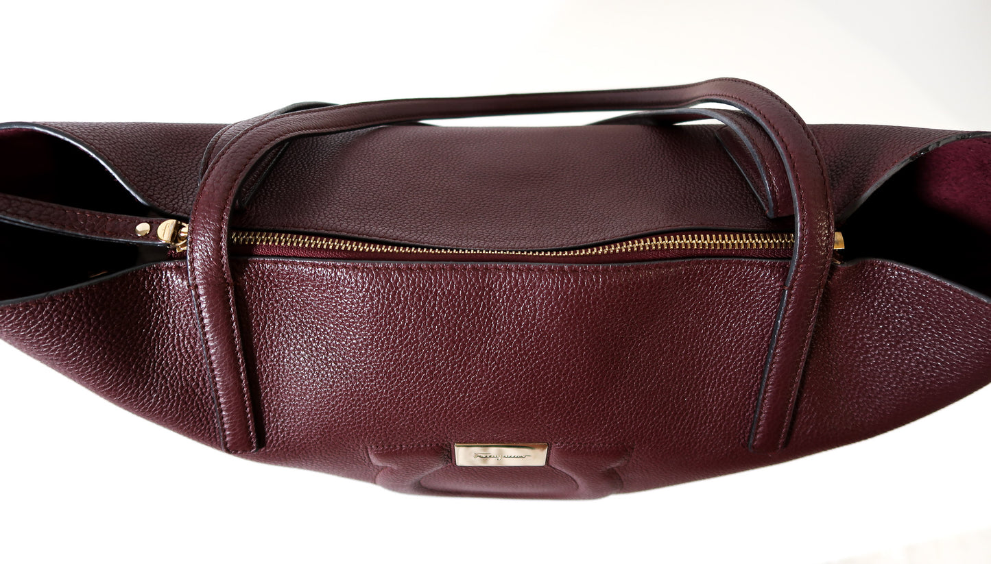 Salvatore Ferragamo Burgundy Wine Red Leather Tote with Gold - additional view 4